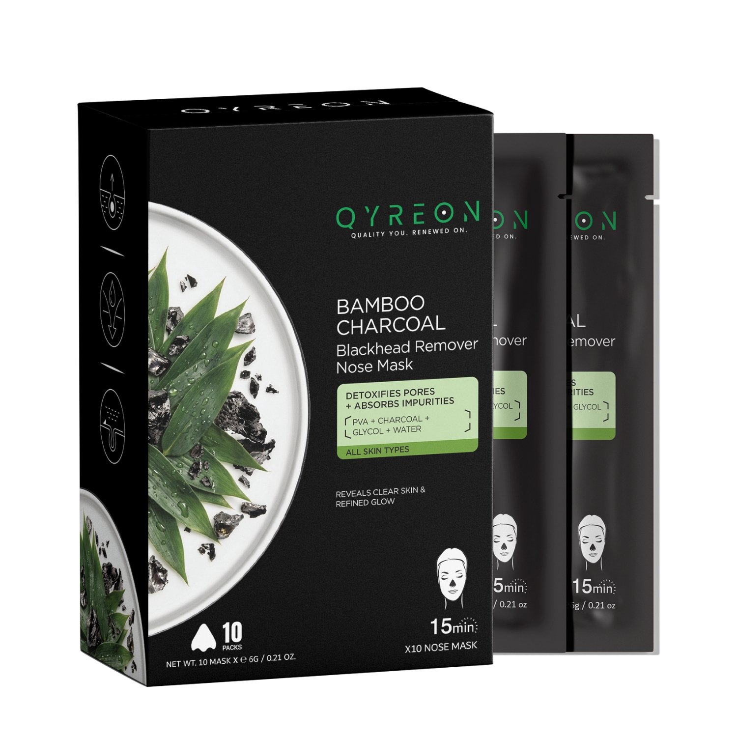 QYREON Bamboo Charcoal Nose Strips – Blackhead & Pore Cleansing (30 Pack)