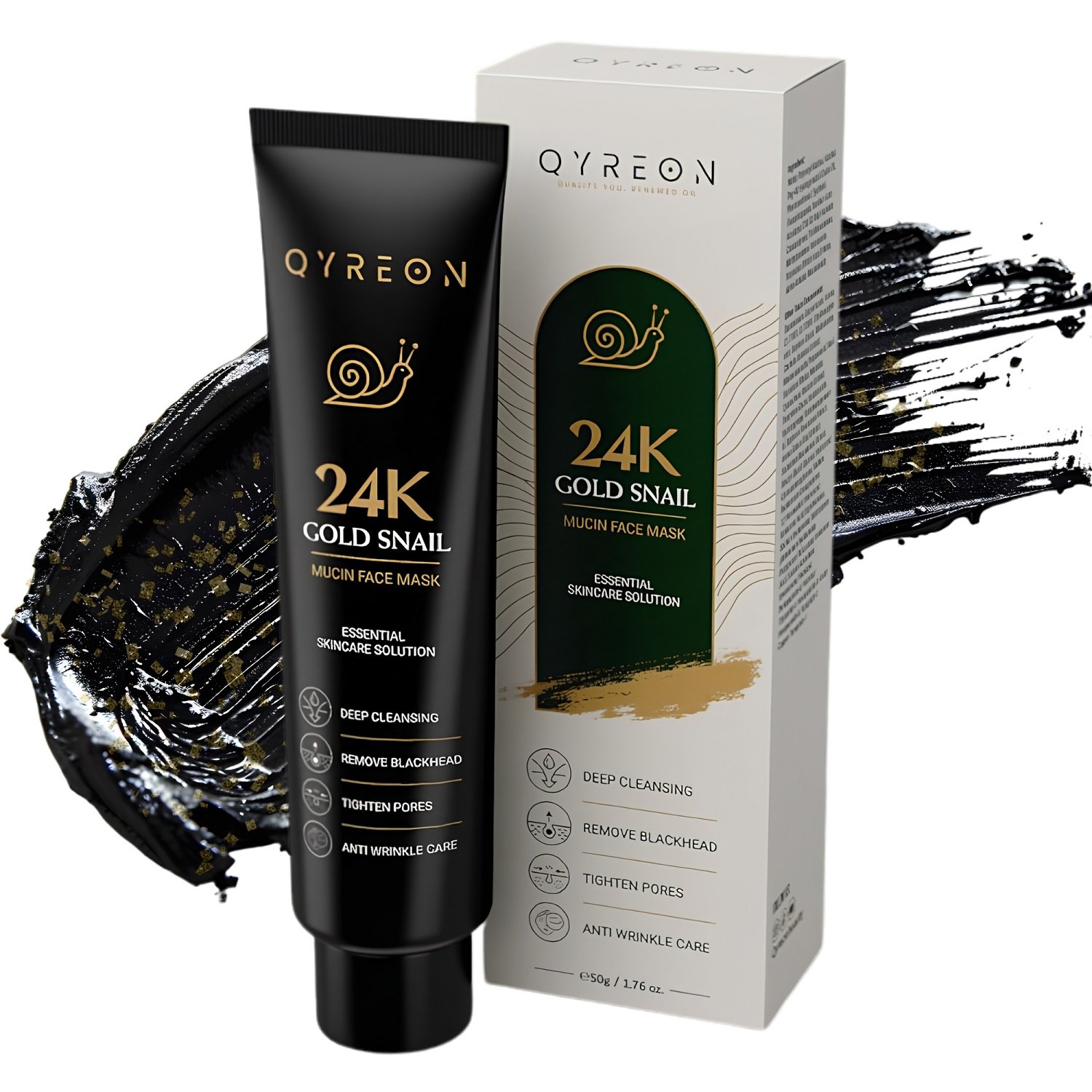 QYREON 24K Gold Snail Mucin Peel-Off Mask – Deep Cleansing & Pore Refining (50g)