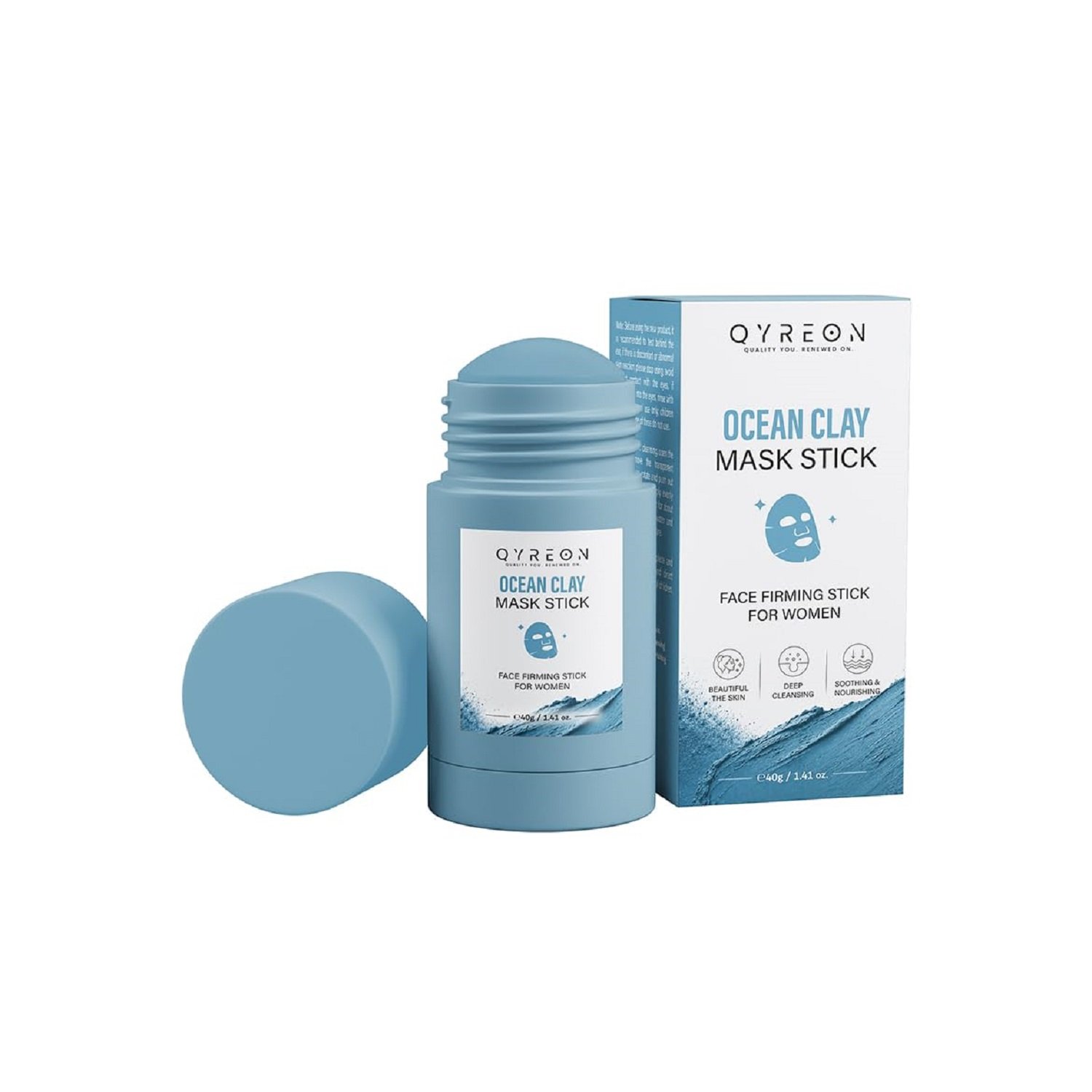 QYREON Ocean Clay Mask Stick – Deep Cleansing & Pore Refining (40g)