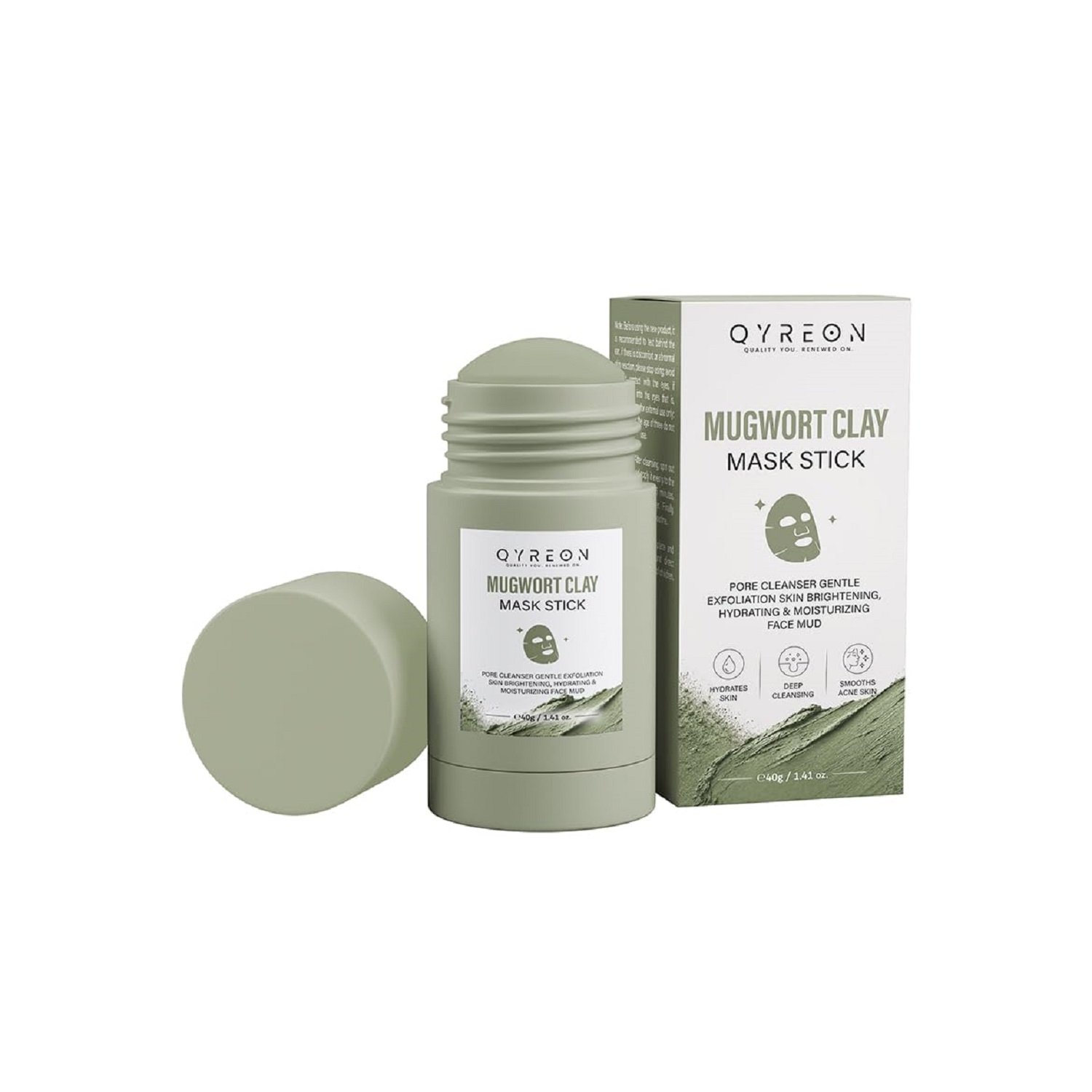 QYREON Mugwort Clay Mask Stick – Blackhead Remover & Oil Balance (40g)