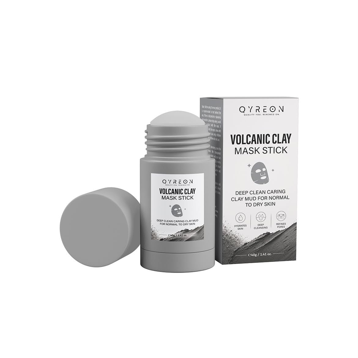 QYREON Volcanic Clay Mask Stick – Deep Pore Cleanser & Oil Control Face Mask (40 g)